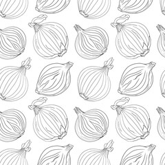 Vector onions seamless pattern on a white background. Spice. Whole vegetable. 