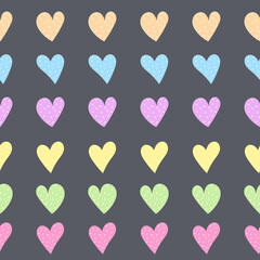 Vector seamless pattern with colorful cute hearts on a dark background. For print,packaging,wallpaper,web design,textile,kids design,scrapbooking