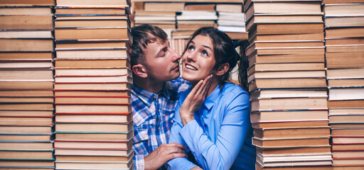 Couple in love. Back to school. Student. Couple love. Happy day. Background. Photo.