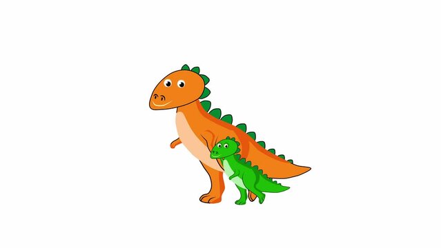 Cartoon  dinosaur with child dinosaur  walks 2d animation clip on walk background