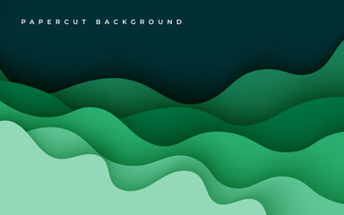 Multi layers green texture 3D papercut layers in gradient vector banner. Abstract paper cut art background design for website template. Topography map concept or smooth origami paper cut