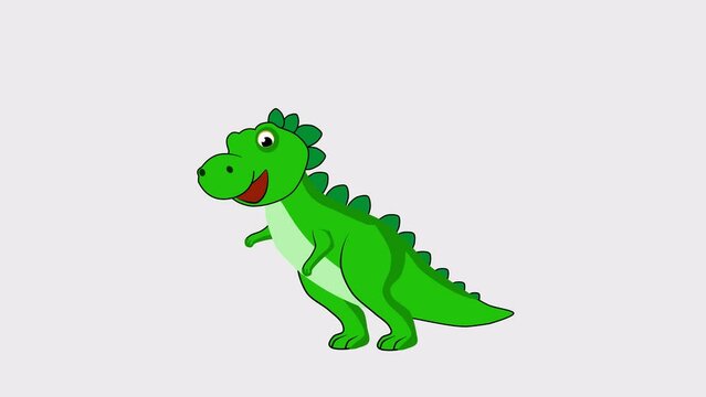 Cartoon green dinosaur dance and walks 2d animation clip on walk background