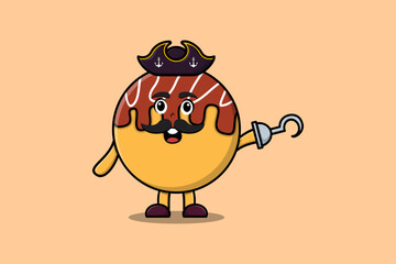 Cute cartoon pirate Takoyaki in 3d modern style design