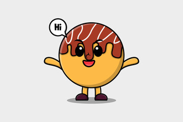 Cute cartoon Takoyaki character with happy expression in modern style design illustration