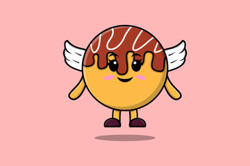 Cute cartoon Takoyaki character wearing wings in modern style design illustration