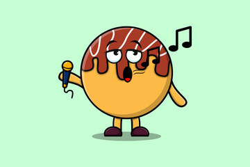 Cute cartoon Takoyaki singer character holding mic in flat modern style design illustrations