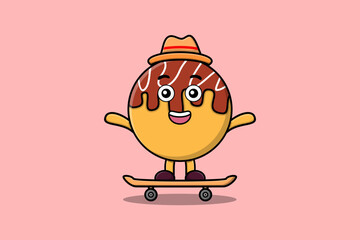 Cute cartoon Takoyaki character playing sport in concept flat cartoon style illustration