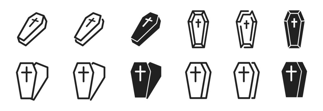Coffin icon set. Grave symbol. Coffins icons. Vector illustration