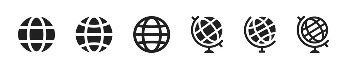 Globe icon set. Earth globe symbols. Flat earth icons.