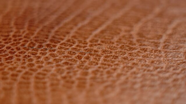 Rough natural leather with shabby brown texture closeup. Rotation