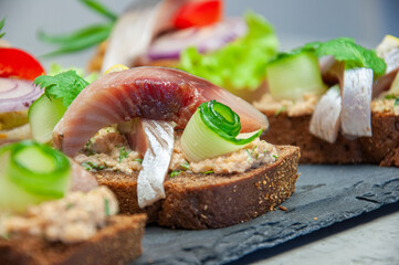 Appetizer with salted herring.