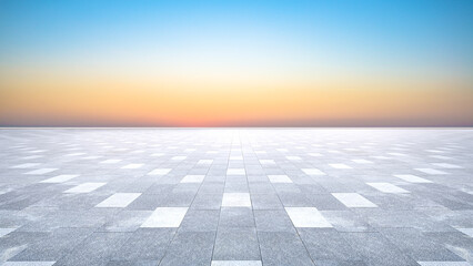 Empty square brick square and clean and bright sky background