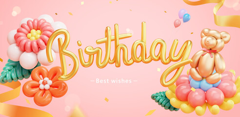 3D birthday balloon banner