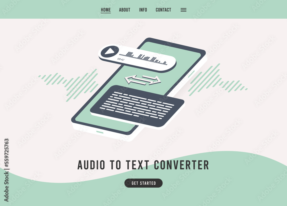 Poster audio to text converter concept. transcribe voice audio messages to plain text. online speech-to-tex