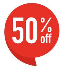 50 percent off. Colorful red speech bubble with quote. Blog management, blogging and writing for website. Concept poster for social networks, advertising, banner