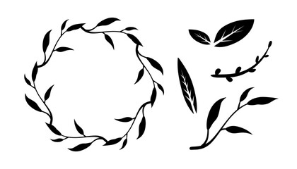 Hand Drawn Leaves. Vector set leaf isolated on white background. Minimal vector illustration