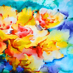 Abstract bright colored decorative background . Floral pattern handmade . Beautiful tender romantic of summer magic flowers , made in the technique of watercolors from nature.