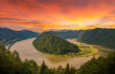 View to the danube river from viewpoint "Schloegener Blick" near Schloegen, Upper Austria.