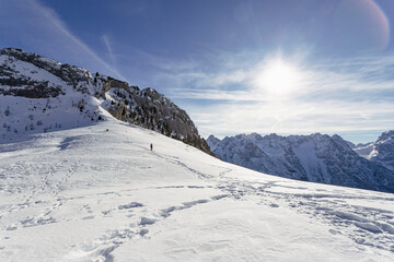 Fototapeta na wymiar Winter postcard around Tre Cime di Lavaredo park in winter, Italy
