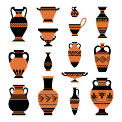 Set of antic Grek ornamental vessels - obrazy, fototapety, plakaty