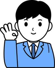 スーツの男性　バストアップ　丸サイン　青