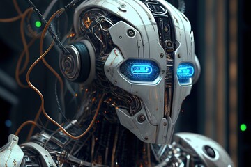 Robotic android, photorealistic illustration. Generative art