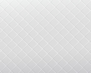 Seamless white mosaic square tiles laid in oblique pattern. White ceramic grout background.