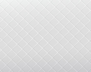 Seamless white mosaic square tiles laid in oblique pattern. White ceramic grout background.