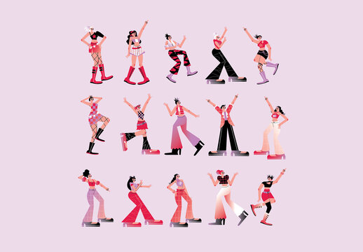Broken White Y2K Dancing People Asset Illustration