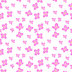 Seamless pattern with pink flowers in white background. Vector illustration design with floral for wrapping paper, wallpaper, fabric, decorating and backdrop.