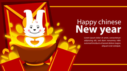 Chines New year card with rabbit and gold coin