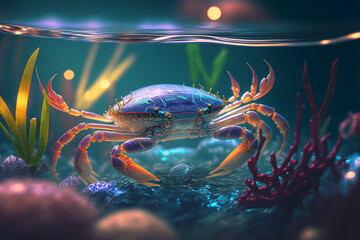 An extremely sharp and detailed portrait of crab macro. Generative AI. Detailed crab. The best picture of a crab. - obrazy, fototapety, plakaty