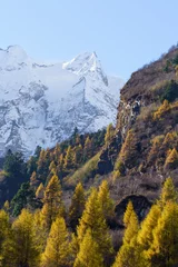Fotobehang Manaslu Snowy peaks and autumn colors on the Manaslu Circuit Trek in Nepal