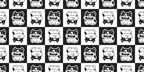 dog seamless checked pattern french bulldog vector pet smile puppy breed cartoon repeat wallpaper doodle tile background illustration scarf design isolated