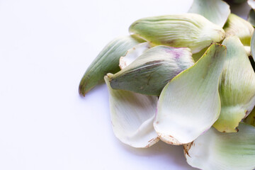Fresh artichoke petals on white background