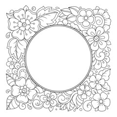 Frame in eastern tradition. Stylized with henna tattoos decorative pattern for decorating covers for book, notebook, casket, magazine, postcard and folder. Flower border in mehndi style.