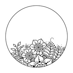Frame in eastern tradition. Stylized with henna tattoos decorative pattern for decorating covers for book, notebook, casket, magazine, postcard and folder. Flower border in mehndi style.