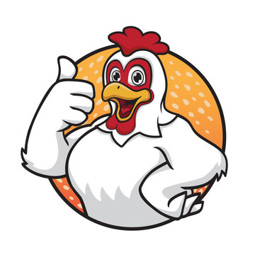 Chicken Mascot Thumb Up cartoon Logo Template, suitable for food, restaurant and chicken farm logo