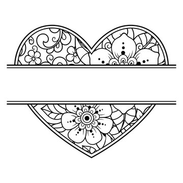 Frame in eastern tradition. Stylized with henna tattoos decorative pattern for decorating covers for book, notebook, casket, magazine, postcard and folder. Flower Heart in mehndi style.