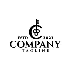 letter C and a key with elegant classic style. real estate company logo vector template.