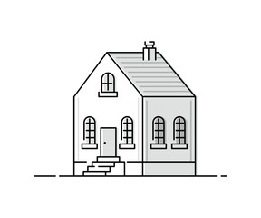 House building vector outline illustration, isolated on white background.