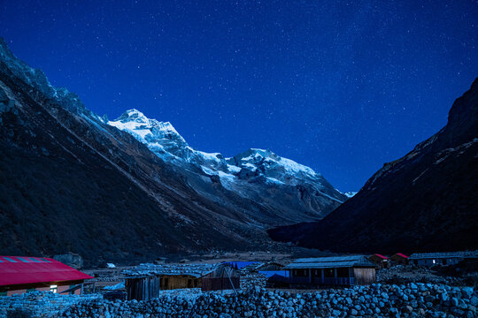 Moonlit Lelep Village on the Kanchenjunga Trek in Nepal