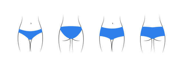 Types of women's panties. Underwear images. Different types of panties. Vector illustration