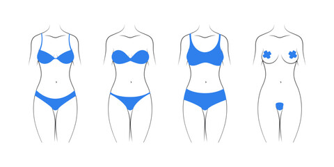 Types of women's swimwear. Underwear images. Types of underwear. Vector illustration