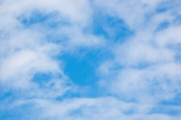 blue sky and clouds, in the photo the sky and white clouds bottom view