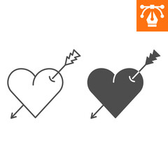 Pierced heart with arrow line and solid icon, outline style icon for web site or mobile app, love and valentines day, cupids arrow vector icon, simple vector illustration, vector graphics.