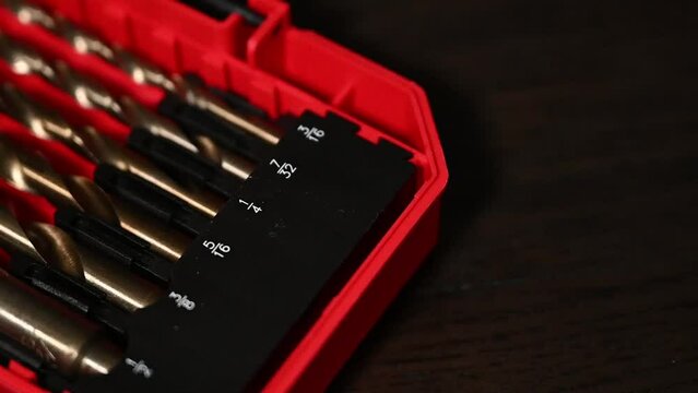 U.S. imperial standard drill bits and case with fraction labeling
