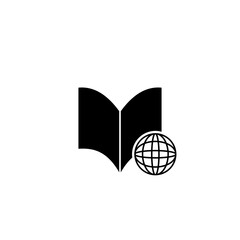 Open book icon illustration with earth International Education Silhouette Icon. 