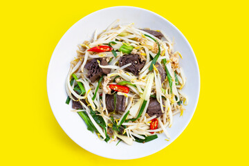 Stir fried chicken blood jelly with bean sprouts