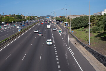 highway with midday traffic. Tenerife, Canary Islands, Spain